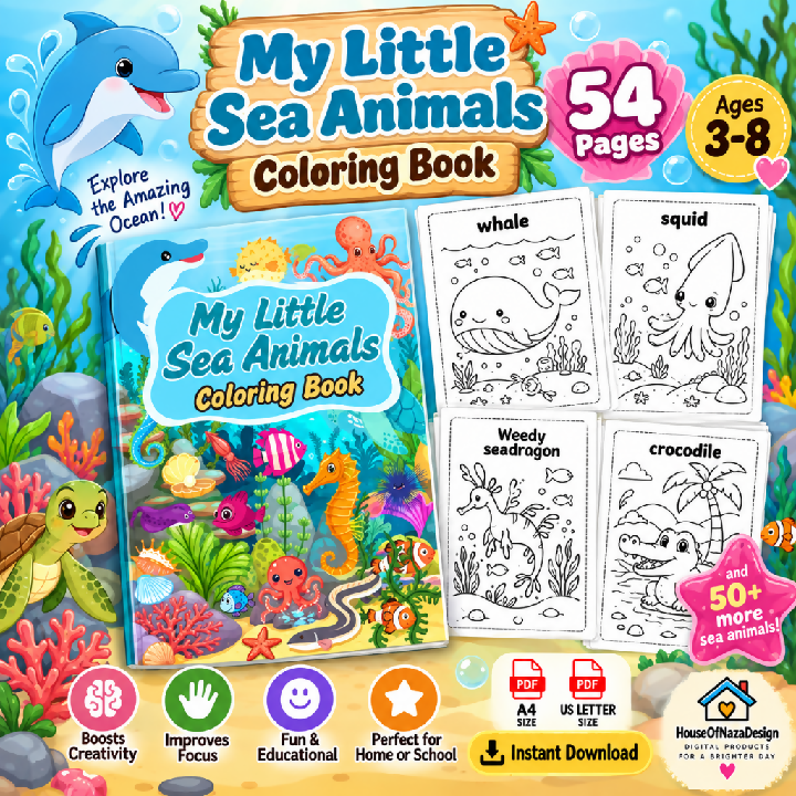 My Little Sea Animals Coloring Book - Ages 3-8