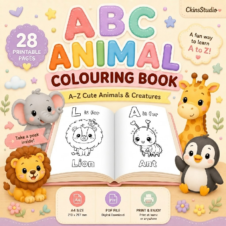 ABC Animal Colouring Book A4 Printable PDF
