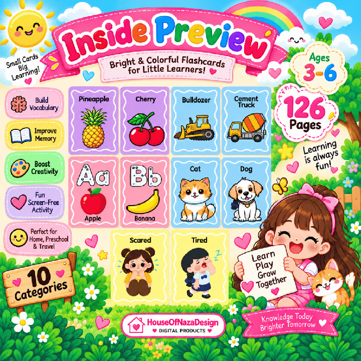 Printable Preschool Flashcards for Kids Ages 3–6 – 10 Learning Categories