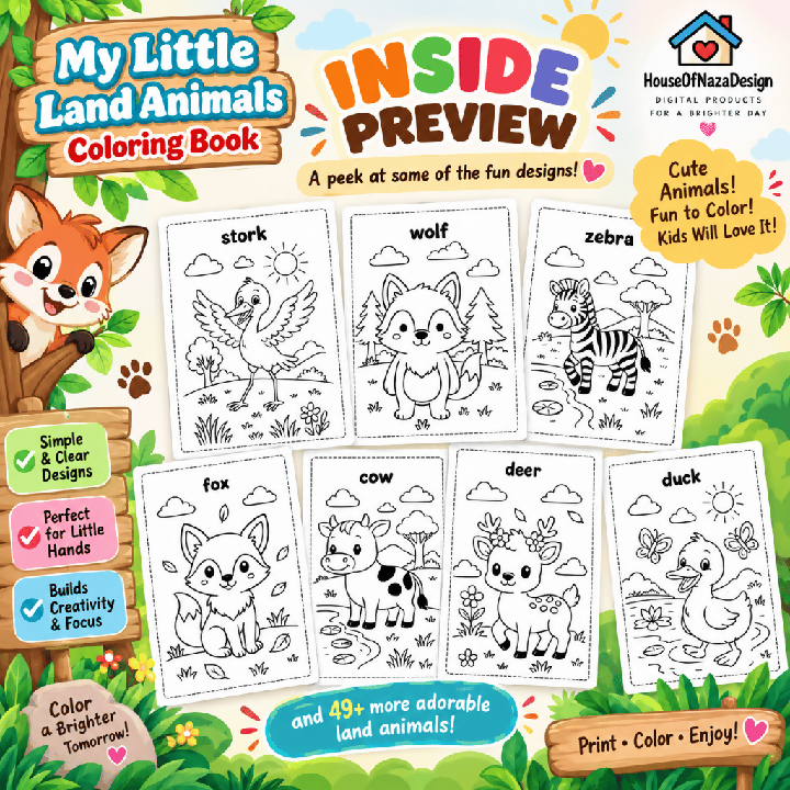 My Little Land Animals Coloring Book for Kids Ages 3–8