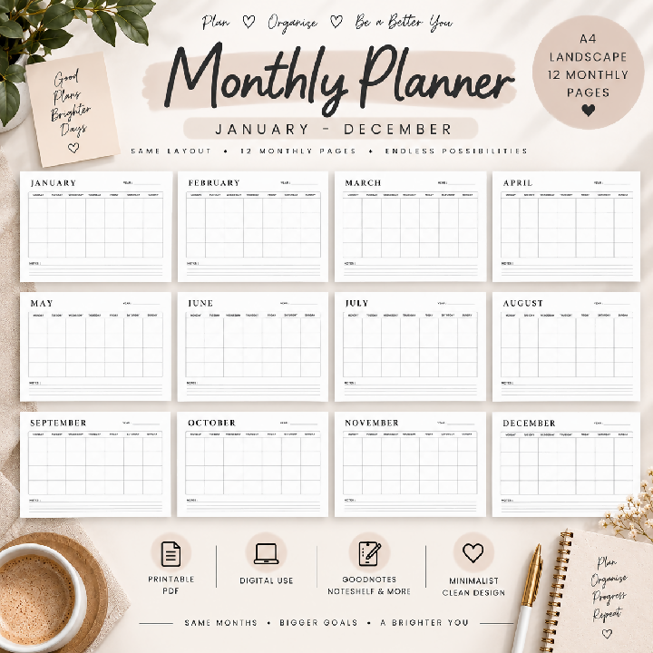 Minimalist Monthly Planner Calendar