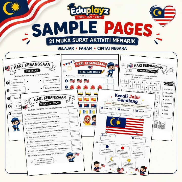 Eduplayz Worksheet Kemerdekaan – 21-Page A4 Printable Activities for Primary School