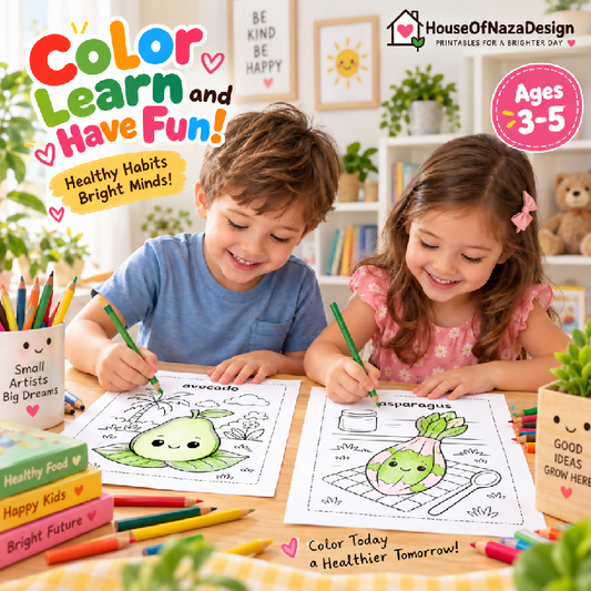 Fun Fruits and Veggies Coloring Book - Ages 3-5