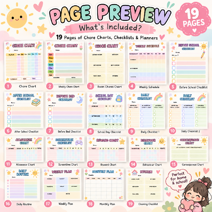 Kids Chore Chart Printable Bundle
