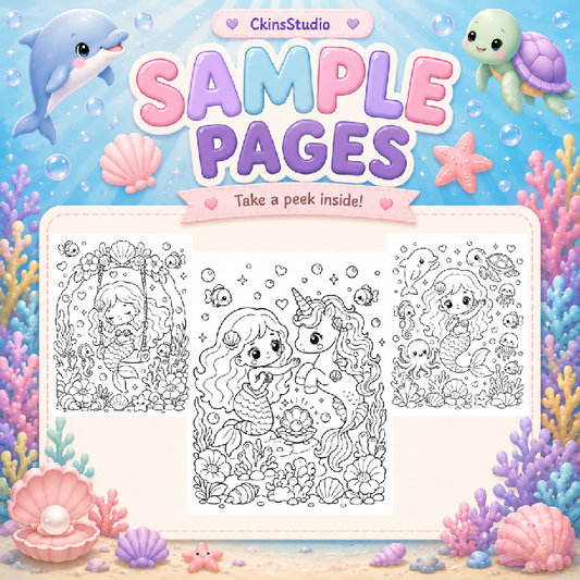 Kawaii Mermaid Colouring Pages for Kids – 20 Printable A4 Pages PDF