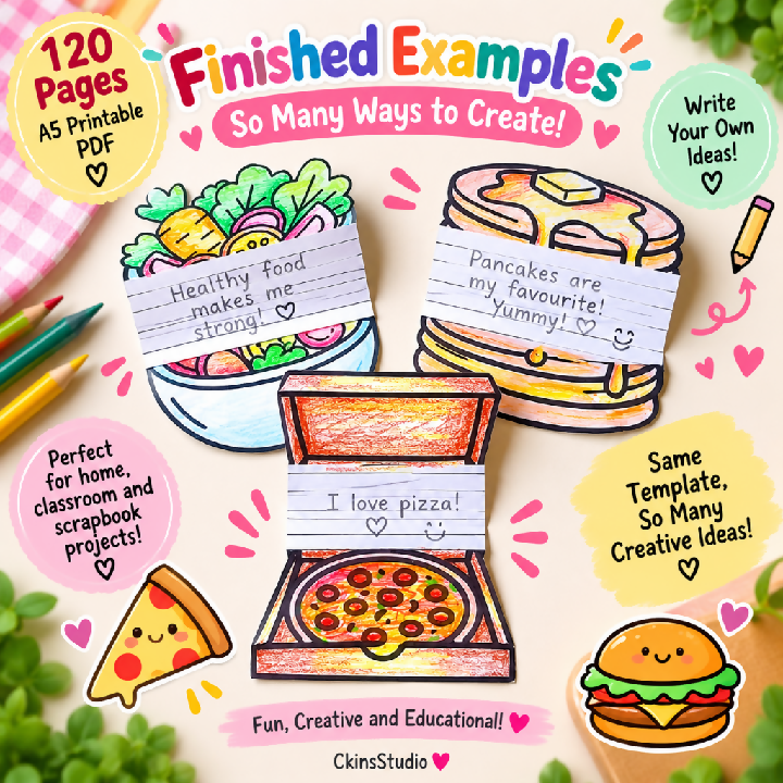 Cute Food And Drinks Foldable Notes 120 Pages A5 Kids Paper Craft Printable Scrapbook Activity