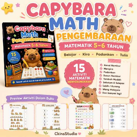 Capybara Math Pengembaraan Aktiviti Matematik Prasekolah 5-6 Tahun Printable Worksheet