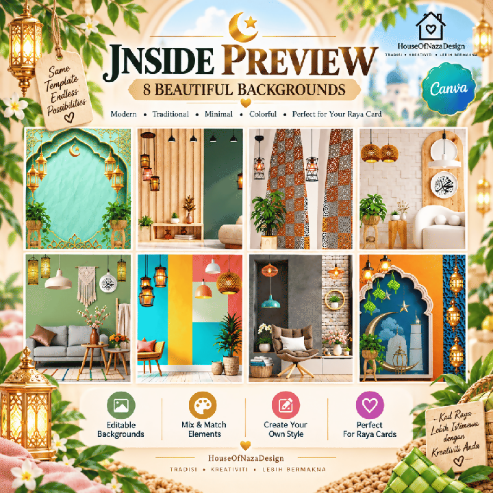 90 Editable Raya Card Canva Templates - Kad Ucapan Aidilfitri Digital