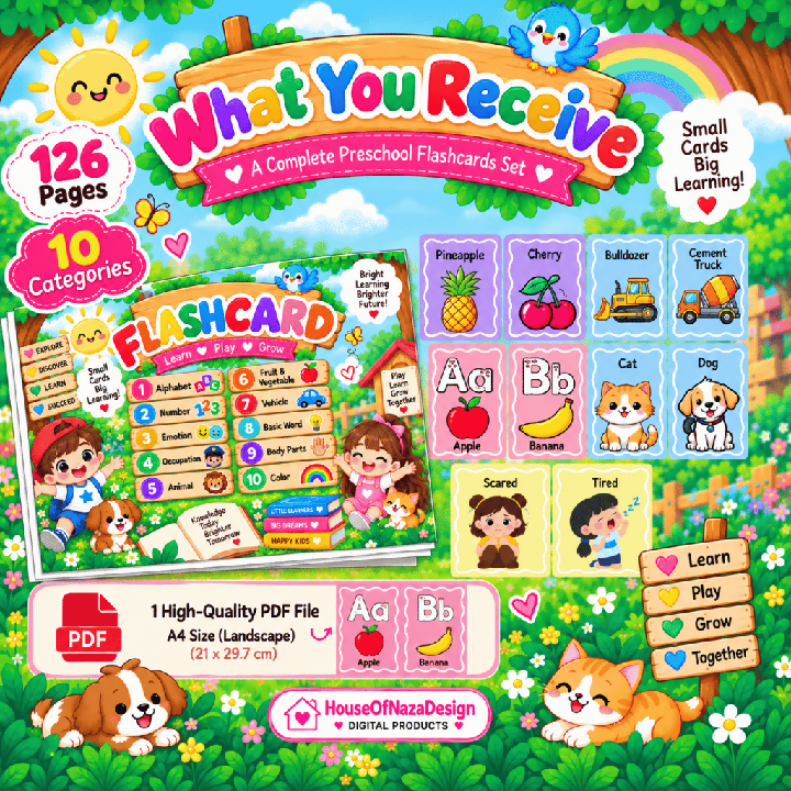 Printable Preschool Flashcards for Kids Ages 3–6 – 10 Learning Categories