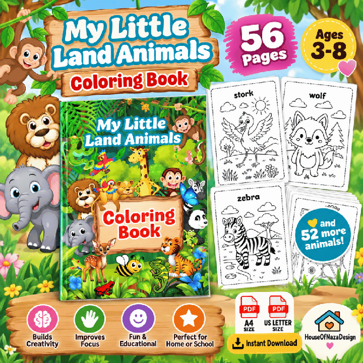 My Little Land Animals Coloring Book for Kids Ages 3–8