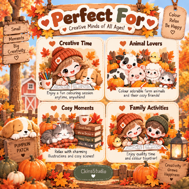 Cozy Pumpkin Patch Colouring Book 20 Pages A4 Printable PDF
