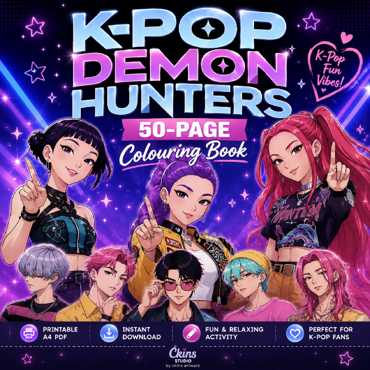 Kpop Demon Hunters Colouring Book 50 Printable Colouring Pages A4 PDF Kids and Kpop Fans