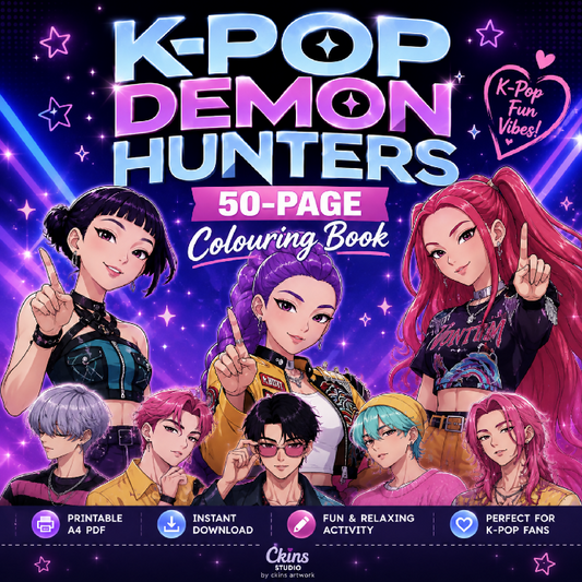 Kpop Demon Hunters Colouring Book 50 Printable Colouring Pages A4 PDF Kids and Kpop Fans