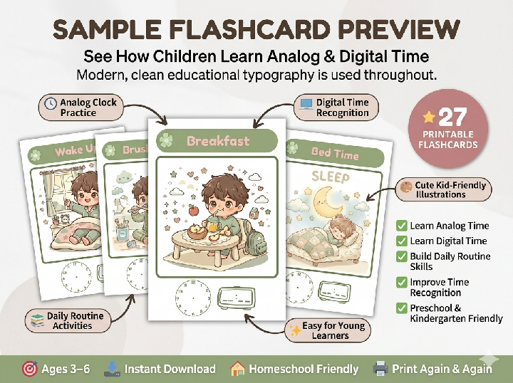 Time Learning Flashcards – Printable Educational Resource For Kids