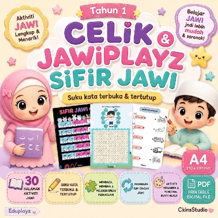Celik JawiPlayz dan Sifir Jawi Tahun 1 30 Halaman Worksheet Jawi
