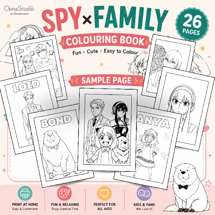 SPY X FAMILY Colouring Book 26 Printable A4 Colouring Pages PDF