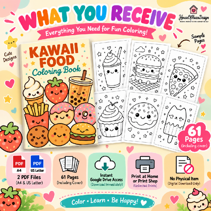 Kawaii Food Coloring Book - Ages 3-8