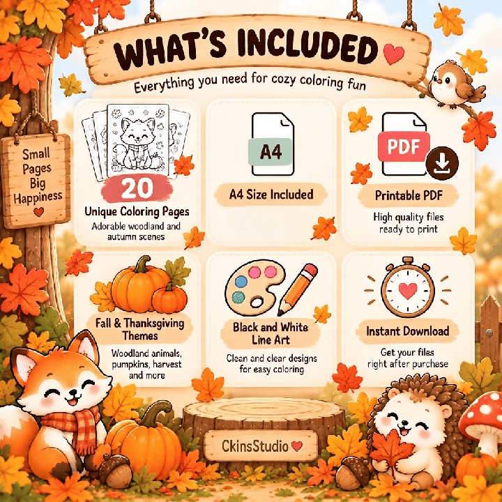 Cosy Fall Woodland Animals Thanksgiving Colouring Book 20 Pages