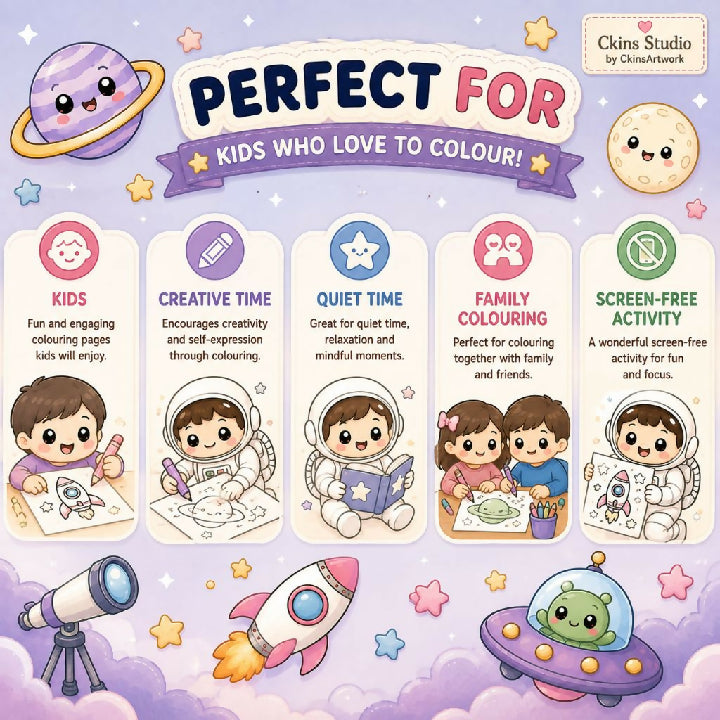 Kawaii Astronaut Colouring Pages – 25 A4 Printable Pages for Kids