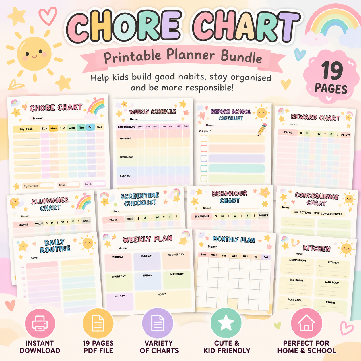 Kids Chore Chart Printable Bundle