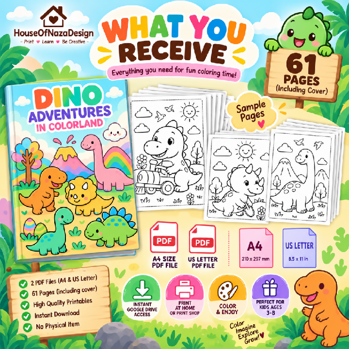 Dinosaur Coloring Book for Kids - Dino Adventures Ages 3-8