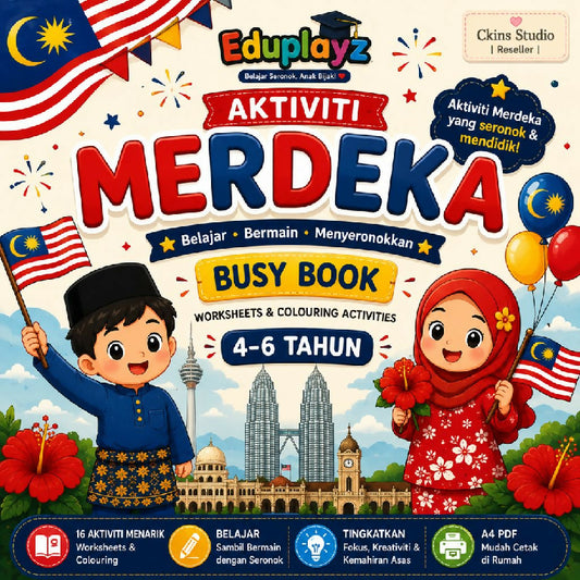 Eduplayz Aktiviti Merdeka Busy Book – 16-Page A4 Printable Activities for Ages 4–6