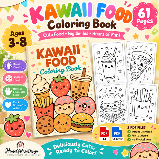 Kawaii Food Coloring Book - Ages 3-8