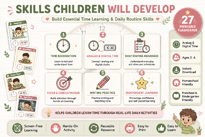 Time Learning Flashcards – Printable Educational Resource For Kids